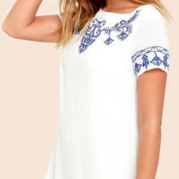 Lulus white and blue embroidered shift dress - Picture 10 of 12